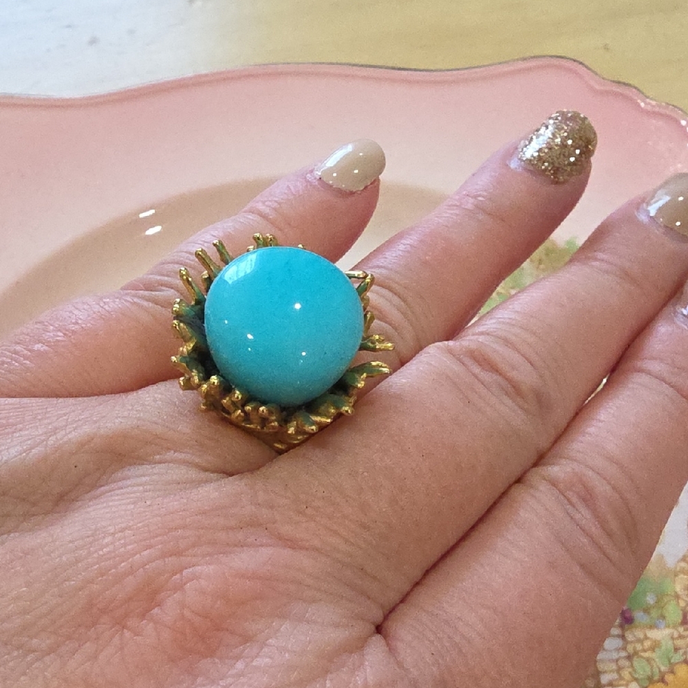 Plunder Gold and Turquoise Statement Ring Size 8